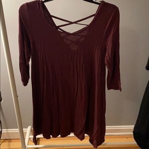 Maroon 3/4 sleeve cross back dress